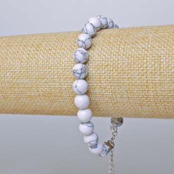Cacholong Bracelet (imitation) smooth bead, diameter 8mm +/-, length 19-24cm +/- (silver-toned clasp)