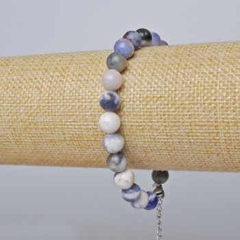 Sodalite Bracelet (pressed) smooth bead, diameter 8mm +/-, length 19-24cm +/- (silver-toned clasp)