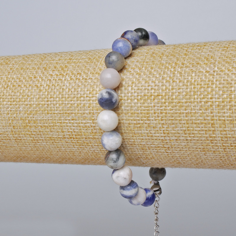 Sodalite Bracelet (pressed) smooth bead, diameter 8mm +/-, length 19-24cm +/- (silver-toned clasp)