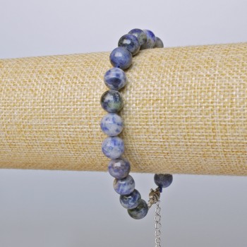 Sodalite Bracelet smooth bead, diameter 8.5mm +/-, length 19-24cm +/- (silver-toned clasp)
