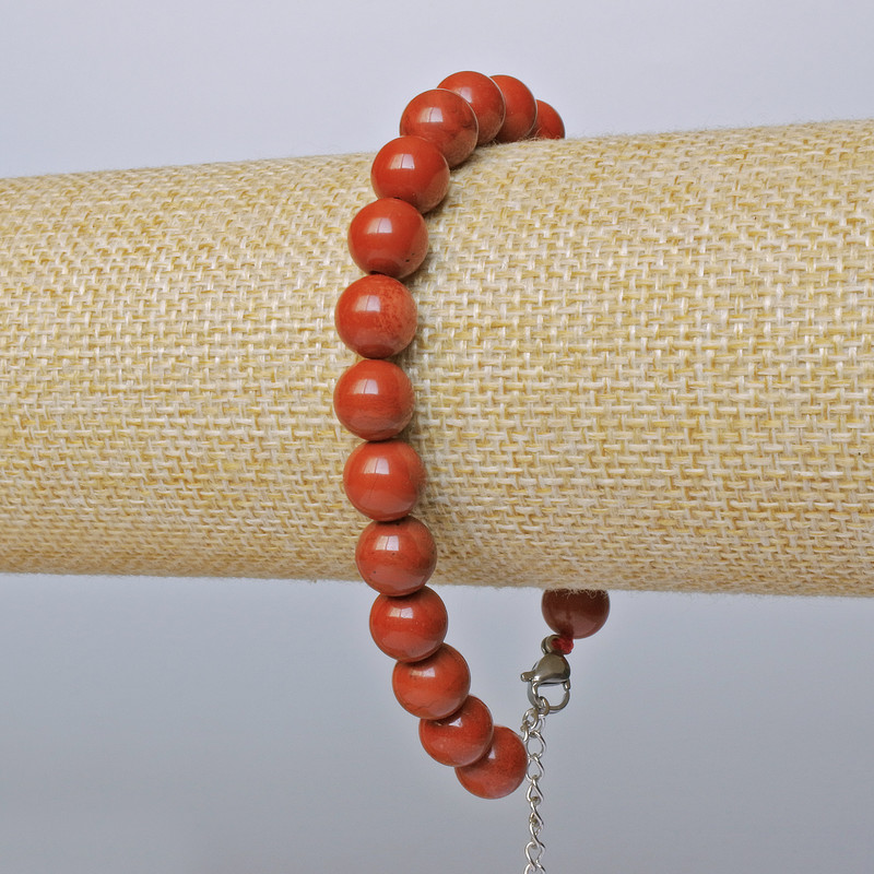 Red Jasper Bracelet (pressed) smooth bead, diameter 8.5mm +/-, length 19-24cm +/- (silver-toned clasp)