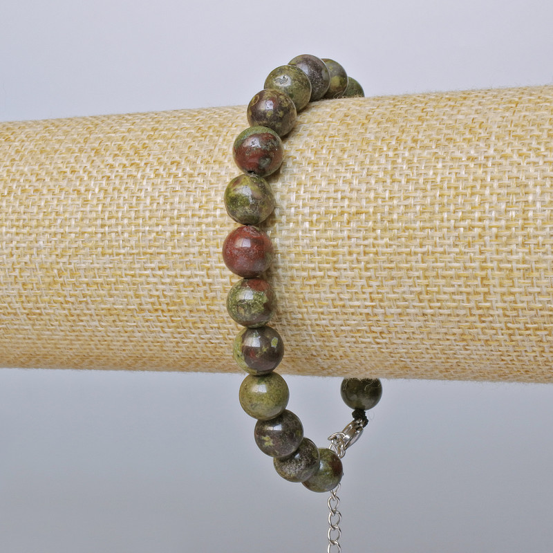 Dragon Blood Jasper Bracelet (pressed) smooth round bead, diameter 8.5mm +/-, length 19x24cm +/- (silver-tone clasp)