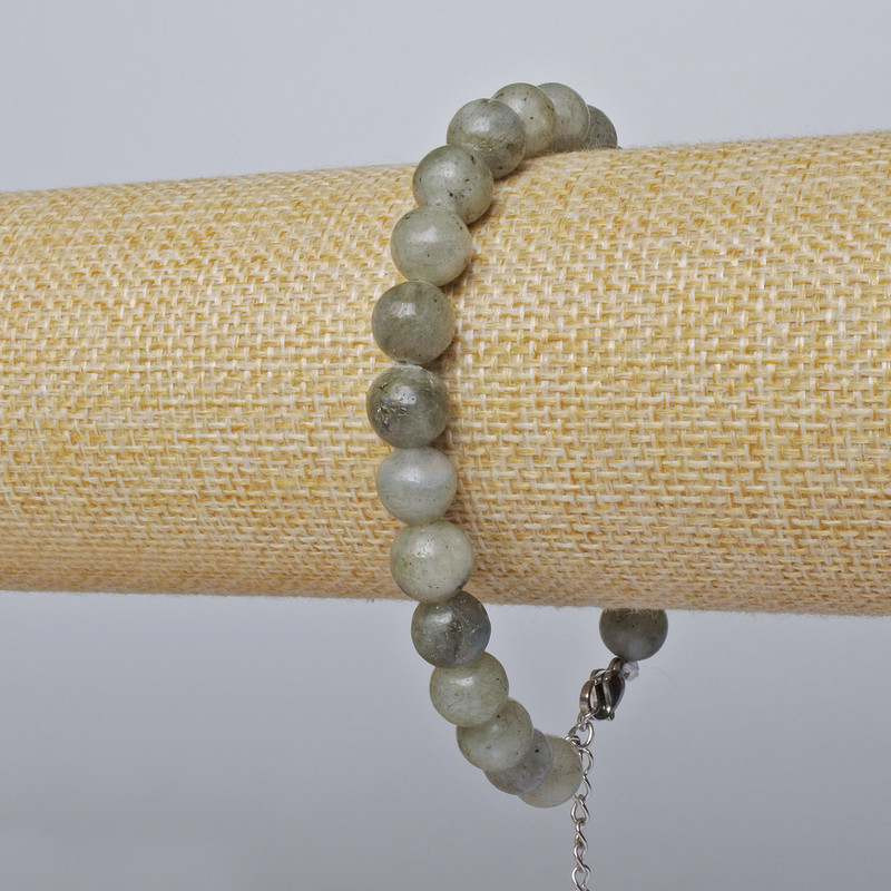 Labradorite (Pressed) Bracelet, smooth round, diameter 8mm +/-, length 19x24cm +/- (silver-tone clasp)