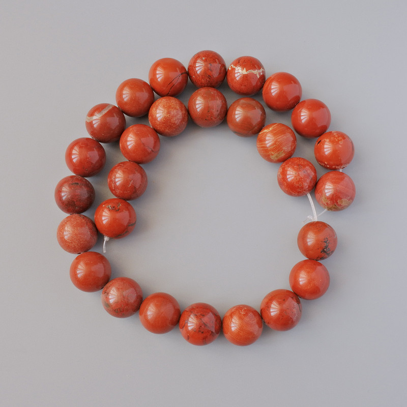Red Jasper Beads, natural stone, smooth round, diameter 12mm +/-, length 39cm +/- on fishing line