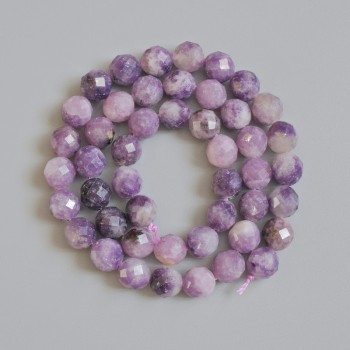 Lepidolite Beads, natural stone, faceted round, diameter 8mm +/-, length 37cm +/- on thread