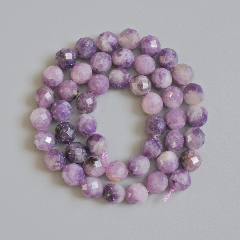 Lepidolite Beads, natural stone, faceted round, diameter 8mm +/-, length 37cm +/- on thread