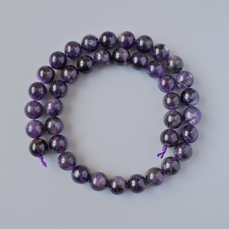 Amethyst Beads, natural stone, smooth round, diameter 10.5mm +/-, length 38cm +/- on thread
