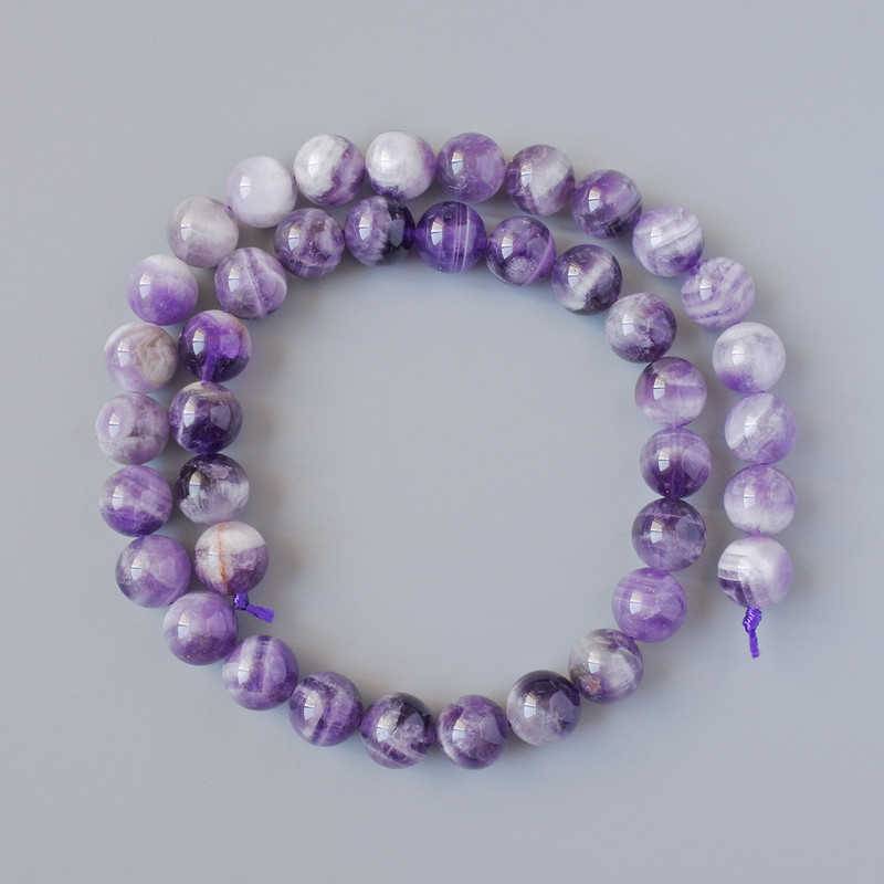 Amethyst Beads, natural stone, smooth round, diameter 10mm +/-, length 40cm +/- on thread