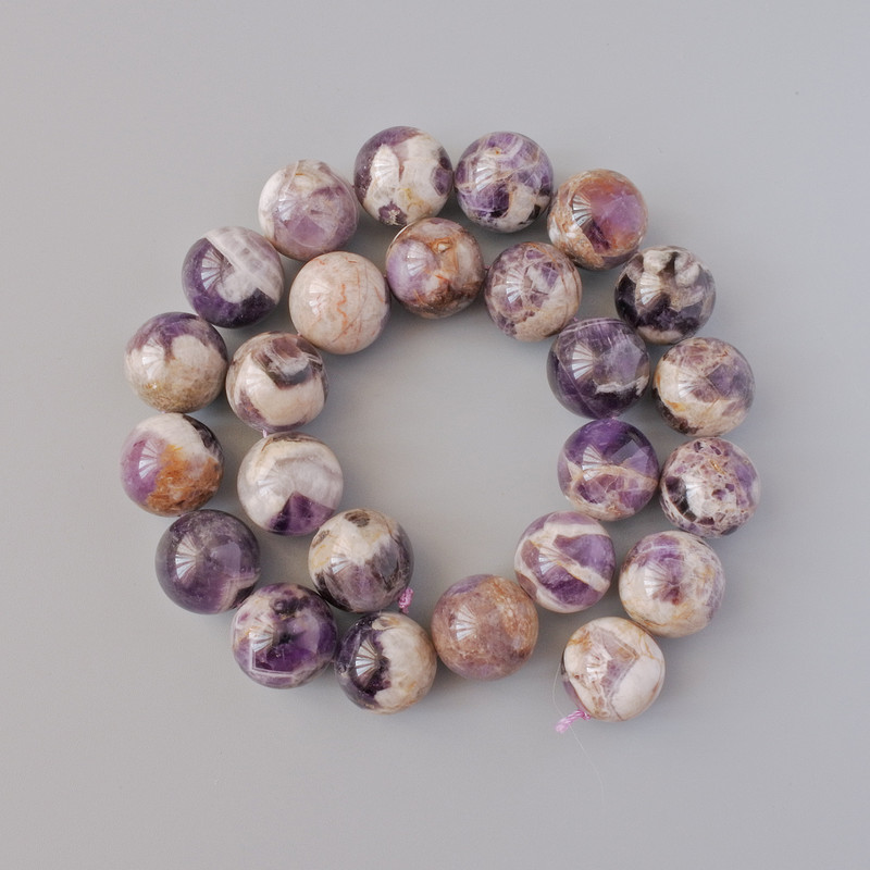 Amethyst Beads, natural stone, smooth round, diameter 16mm +/-, length 40cm +/- on thread
