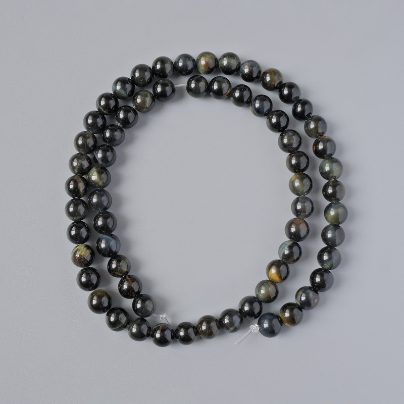 Hawk's Eye Beads, natural stone, smooth round, diameter 6.5mm +/-, length 39cm +/- on fishing line