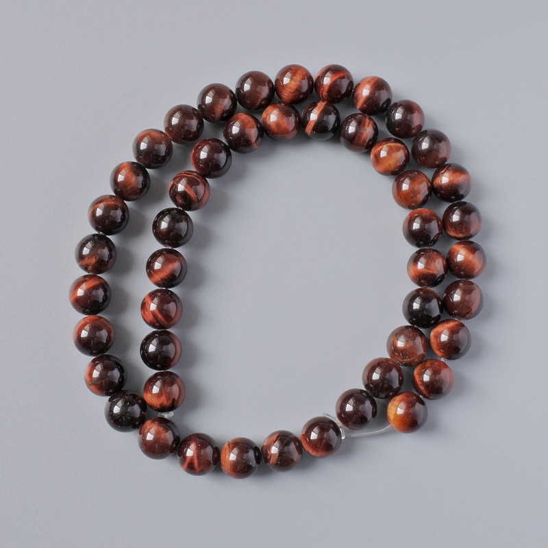 Bull's Eye Beads, natural stone, smooth round, diameter 8mm +/-, length 38cm +/- on fishing line