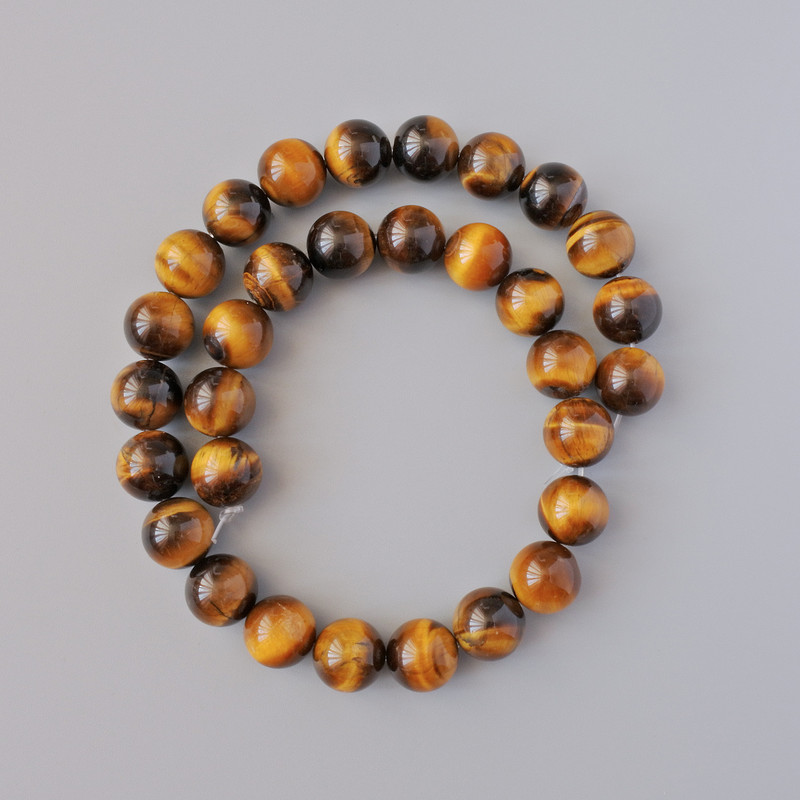 Tiger's Eye Natural Stone Beads Smooth Round, Diameter 12mm +/-, Length 38cm +/- on Fishing Line