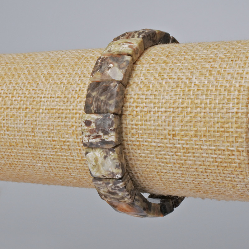 Landscape Jasper Bracelet natural stone rectangular faceted link, diameter 12x10mm +-, length 18cm +- (stretch)