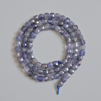 Iolite Beads Natural Stone Faceted Cube, Diameter 4.5mm +/-, Length 39cm +/- on String