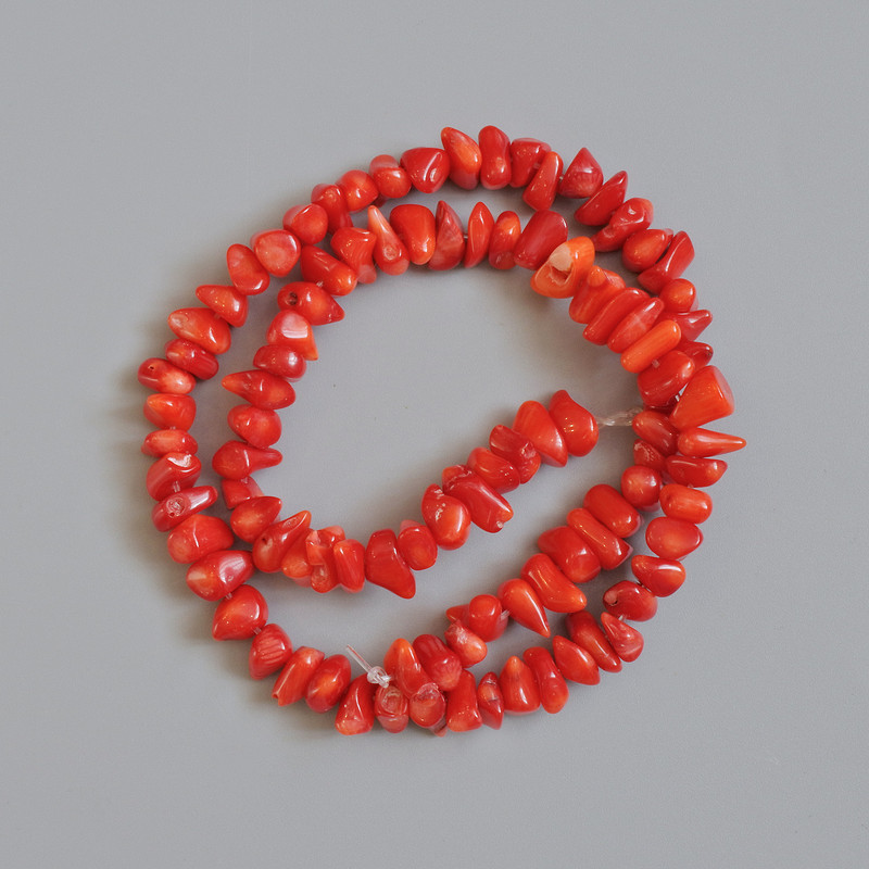 Coral Beads Natural Column, Diameter 10x5mm +/-, Length 42cm +/- on Fishing Line
