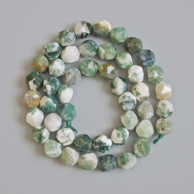Moss Agate Beads Natural Stone Faceted Round Bead, Diameter 7.5mm +/-, Length 37cm +/- on String