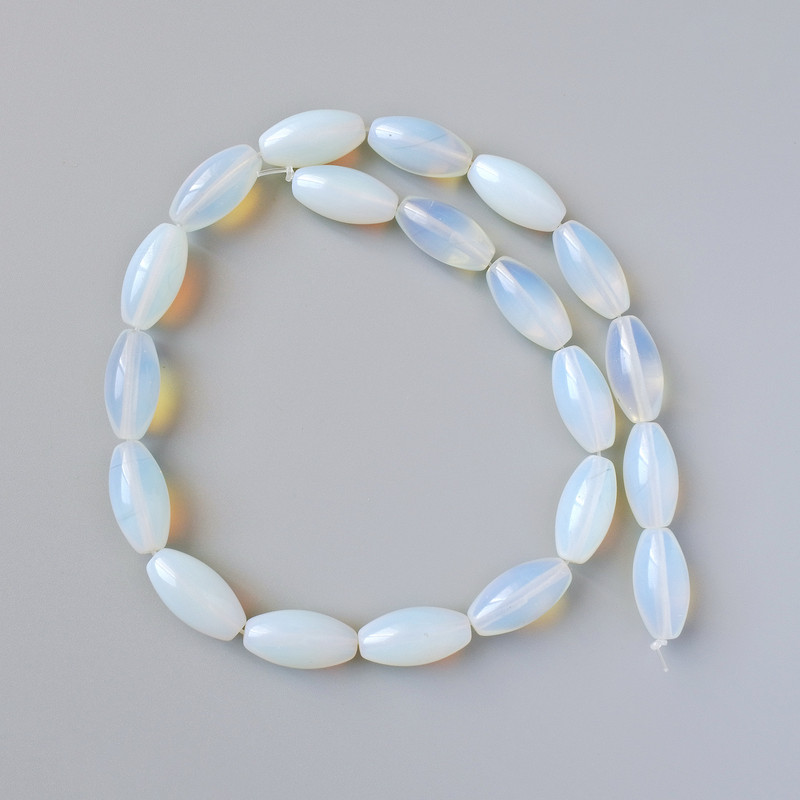 Moonstone Beads (Synthetic), Oval, 10x20mm +/- Diameter, 40cm +/- Length on Fishing Line