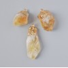 Citrine Pendant Natural Stone Raw, Diameter from 24x15mm to 38x16mm+/- Assorted, Gold-Tone Metal