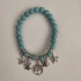 Turquoise Bracelet (Imitation) Smooth Round Bead, Diameter 8mm+/- with Silver-Tone Inserts, Length 18cm+/- (Stretch)