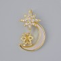 Finding "Moon" Pendant Mother-of-Pearl and White Rhinestones, Gold Metal Colour, Diameter 21.5x14mm