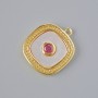 Mother-of-Pearl and Red Crystal Pendant, Gold Metal Colour, Diameter 17x15mm