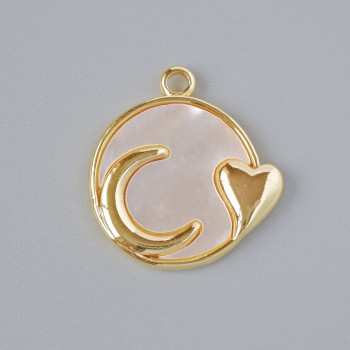 "Moon" Pendant Mother-of-Pearl, Gold Metal Colour, Diameter 18x17mm