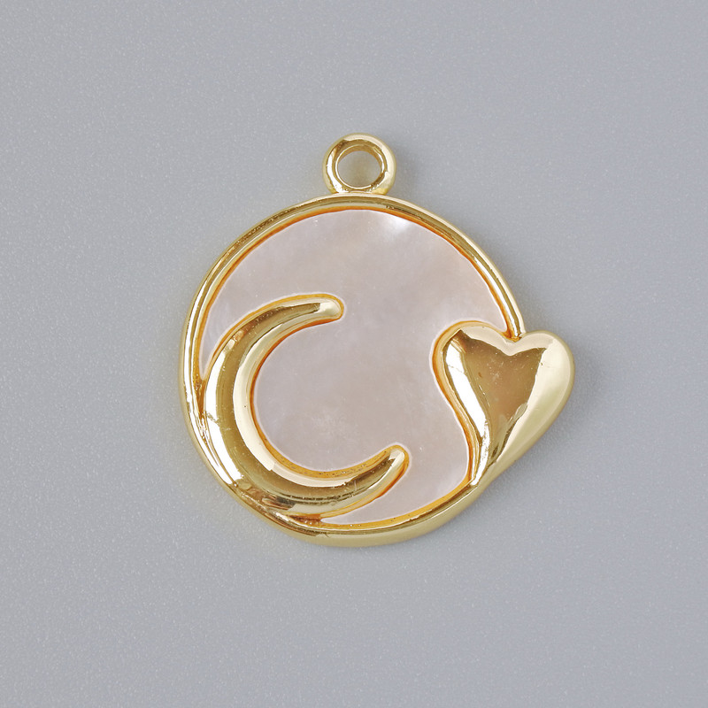 "Moon" Pendant Mother-of-Pearl, Gold Metal Colour, Diameter 18x17mm