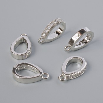 Pendant Bail with White Rhinestones, Silver Metal Colour, Diameter 15x3mm+/- 1pc