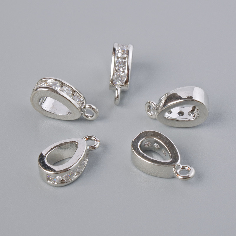 Punkulonnyk with white rhinestones, silver-colour metal, diameter 11x3mm ± 1pc