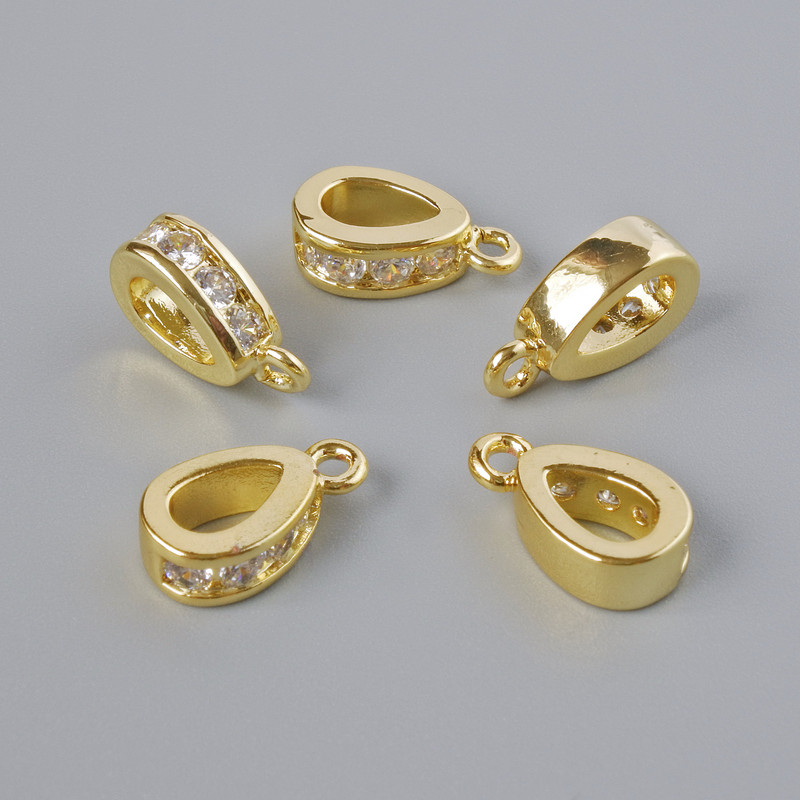 Pendant base with white rhinestones, gold-toned metal, diameter 11×3mm ± 1pc