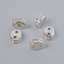 Separator bead for 2 cords, white crystals, silver-toned metal, diameter 8x3mm ± 1 piece