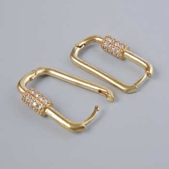 Congo-Style Earring Hooks with White Rhinestones, Dark Gold-Tone Metal 21x11mm, Pair