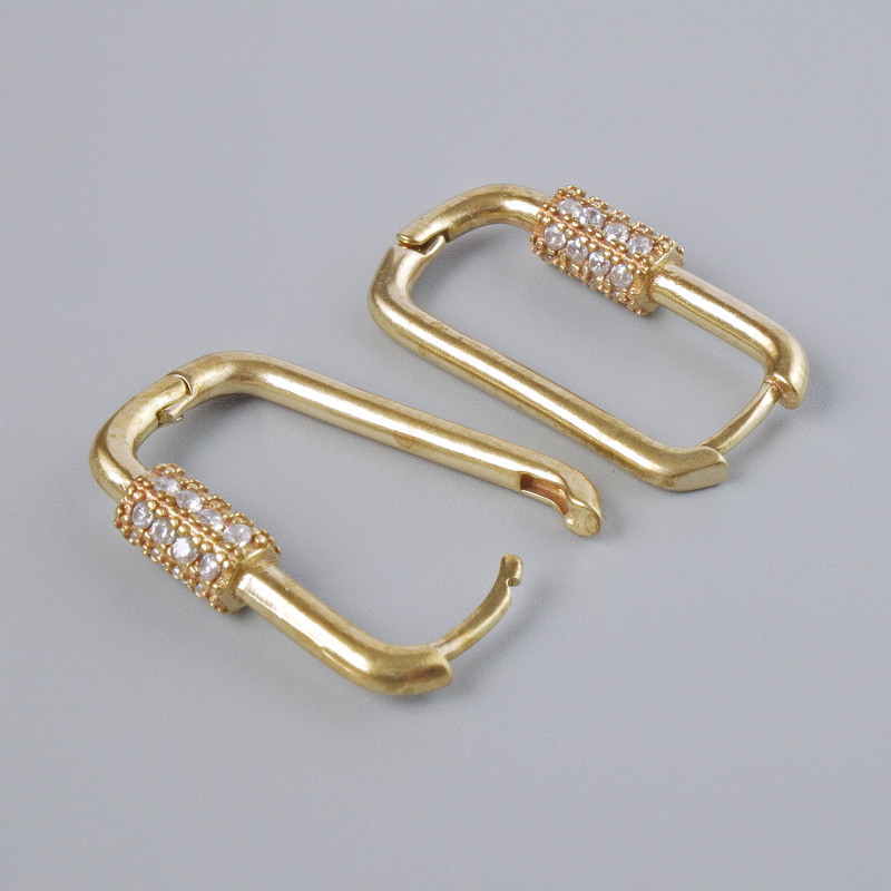 Congo-Style Earring Hooks with White Rhinestones, Dark Gold-Tone Metal 21x11mm, Pair