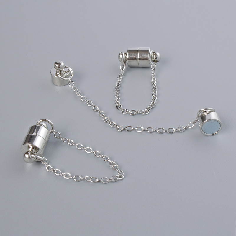 Magnetic Clasp Finding, Diameter 13x6mm Silver-Tone Metal with Chain, Length 5cm