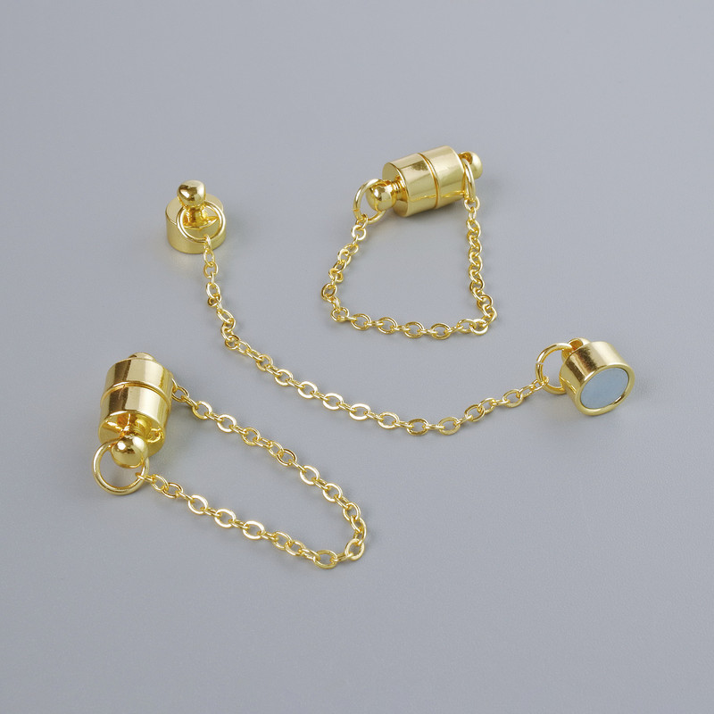 Magnetic Clasp Finding, Diameter 13x6mm Gold-Tone Metal with Chain, Length 5cm