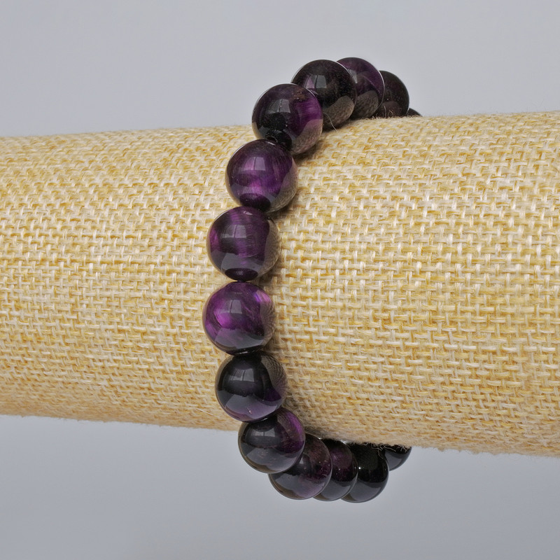 Purple Cat's Eye Bracelet, natural stone, smooth round bead, diameter 10.5mm+-, length 18cm+- (stretch)