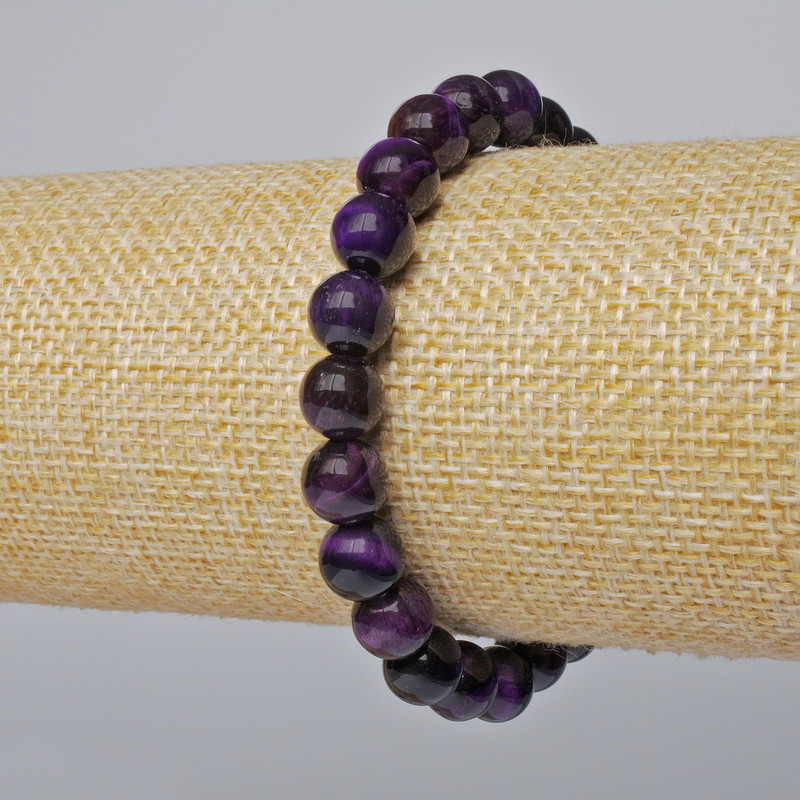 Purple Cat's Eye Bracelet, natural stone, smooth round bead, diameter 8.5mm+-, length 18cm+- (stretch)
