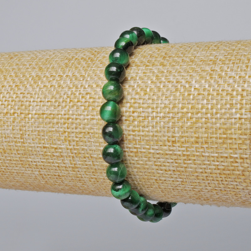 Green Cat's Eye Bracelet, natural stone, smooth round bead, diameter 6.5mm+-, length 18cm+- (stretch)