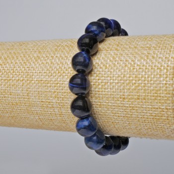 Blue Cat's Eye Bracelet, natural stone, smooth round bead, diameter 10.5mm+-, length 18cm+- (stretch)
