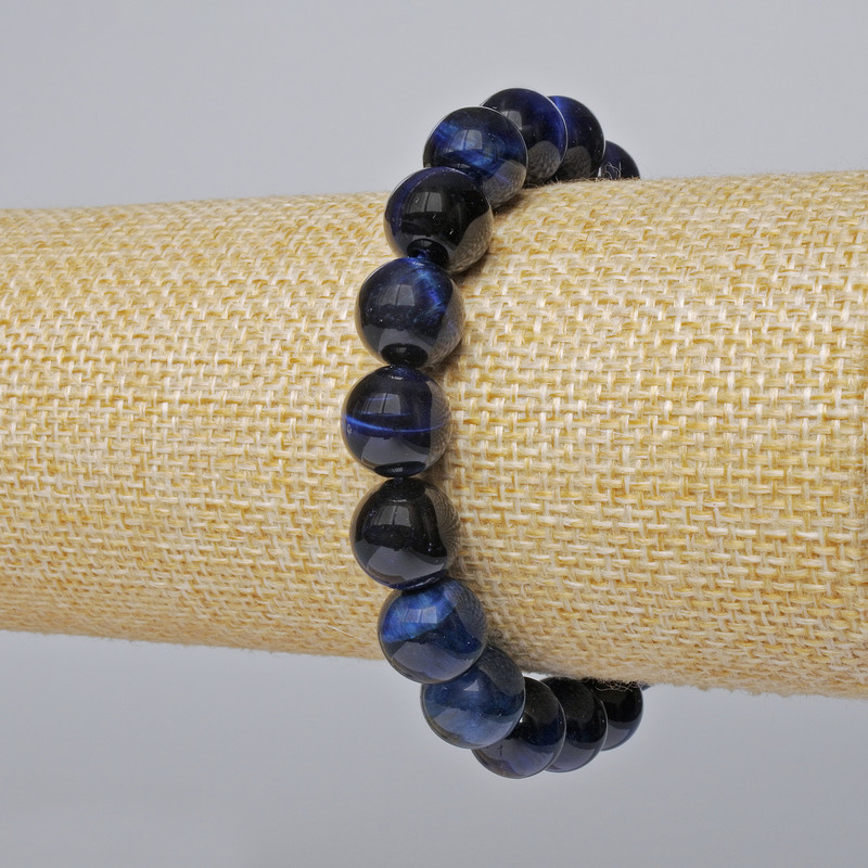Blue Cat's Eye Bracelet, natural stone, smooth round bead, diameter 10.5mm+-, length 18cm+- (stretch)