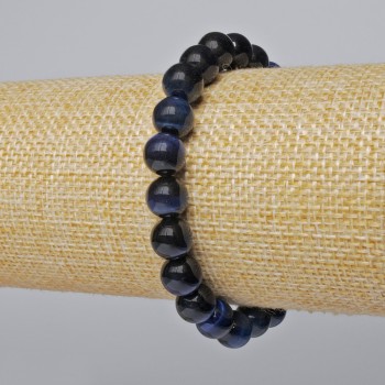 Blue Cat's Eye Bracelet, natural stone, smooth round bead, diameter 8.5mm+-, length 18cm+- (stretch)