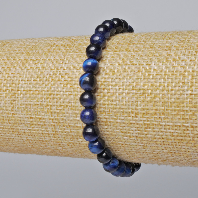 Blue Cat's Eye Bracelet, Natural Stone Smooth Bead, Diameter 6.5mm+/-, Length 18cm+/- (Stretch)