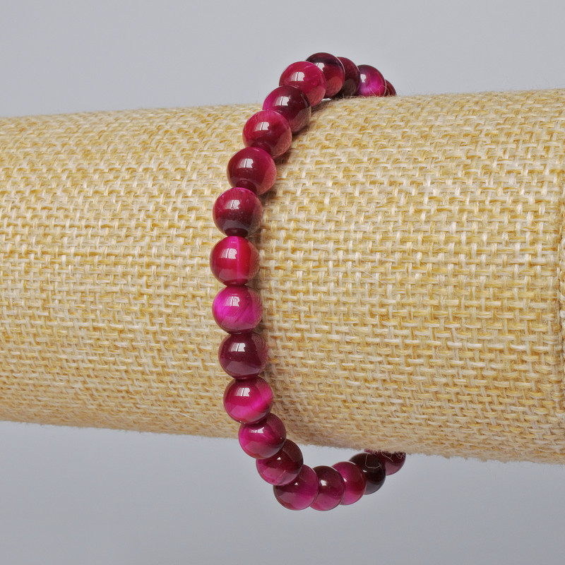 Raspberry Cat's Eye Bracelet, Natural Stone Smooth Bead, Diameter 6.5mm+/-, Length 18cm+/- (Stretch)