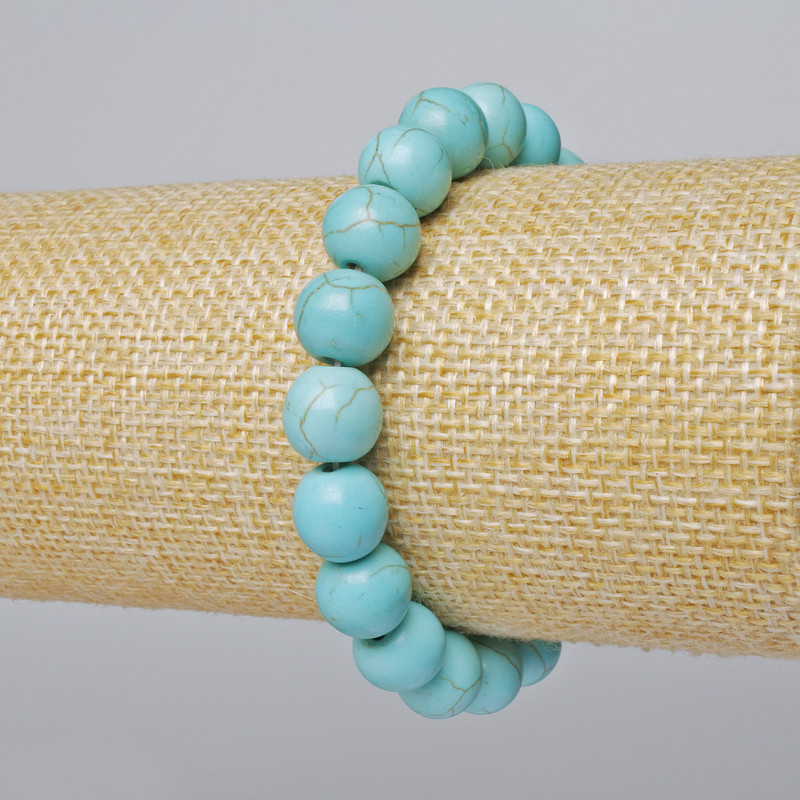 Turquoise (artificial) Bracelet, smooth bead, diameter 10mm+-, length 18cm+- (stretch)