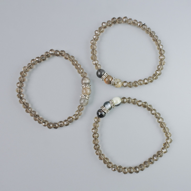 Czech Crystal & Assorted Beads Bracelet, diameter 6x4.5mm, 8.5mm+-, length 18cm+- (stretch) with metal inserts