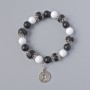 Shungite & White Agate Bracelet, diameter 12mm, 10mm+-, length 18cm+- (stretch) with metal inserts