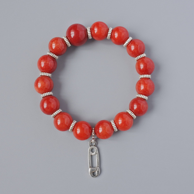 Red Jasper (pressed) Bracelet, diameter 12mm+-, length 18cm+- (stretch) with metal inserts