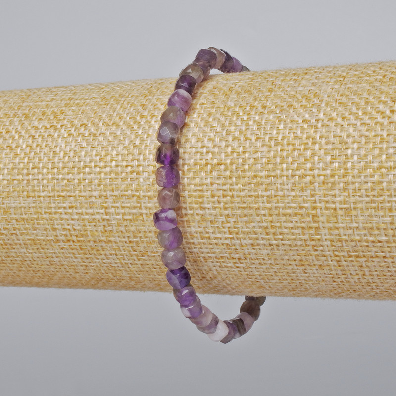 Amethyst Bracelet, natural stone, faceted cube, diameter 4.5mm+-, length 18cm+- (stretch)
