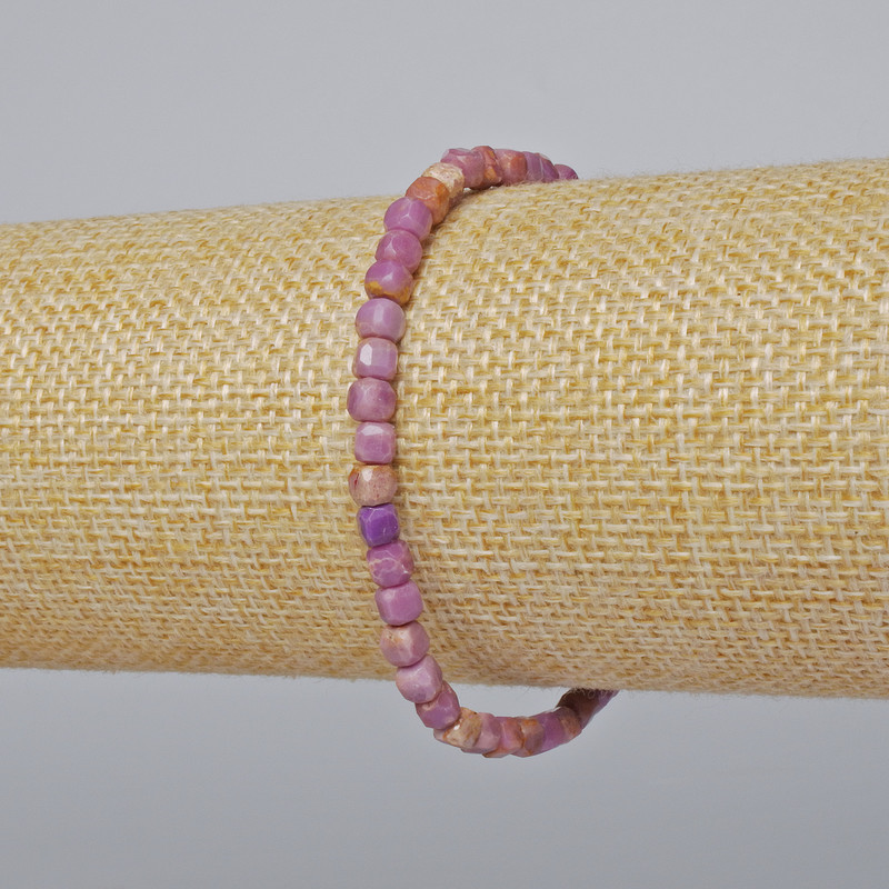 Phosphosiderite Bracelet, natural stone, faceted cube, diameter 4mm+-, length 18cm+- (stretch)