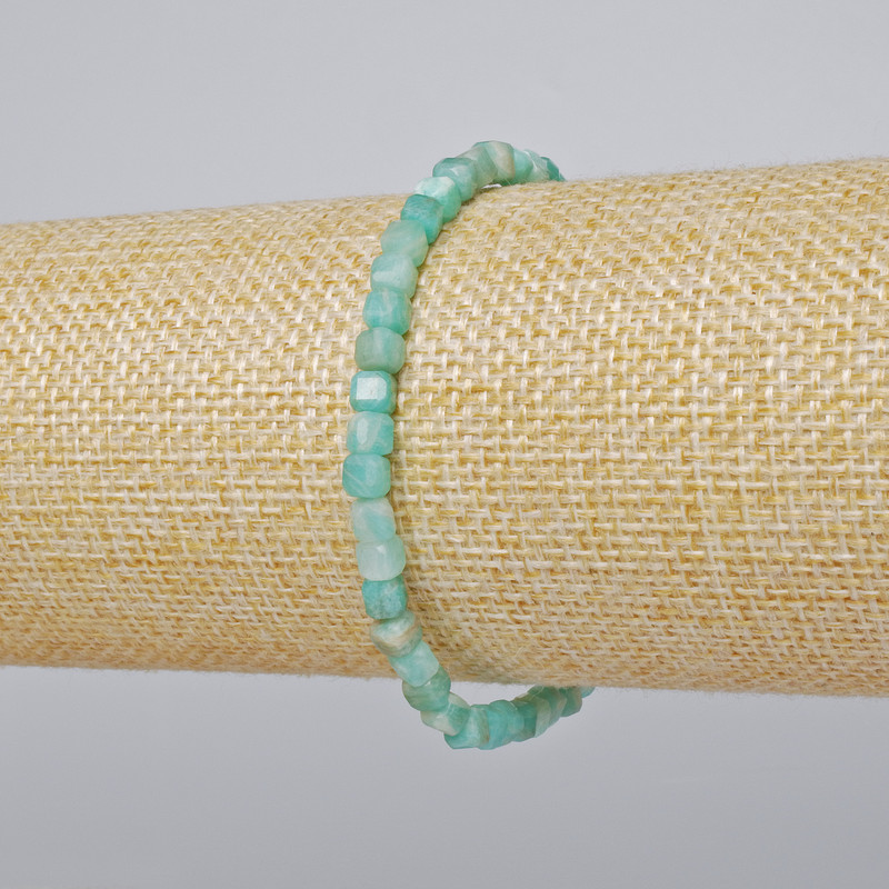 Amazonite Bracelet, natural stone, faceted cube, diameter 4mm+-, length 18cm+- (stretch)
